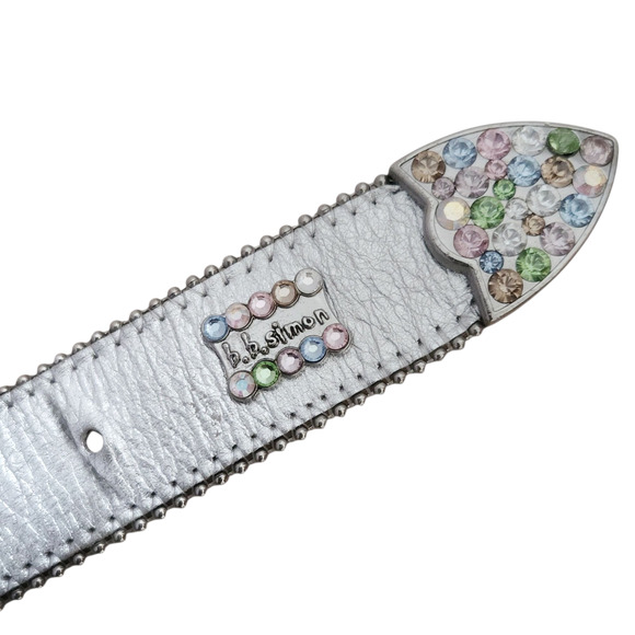 B.B. SIMON Crayola leather Swarovski Crystal silver bling statement belt Size XL - Picture 5 of 10